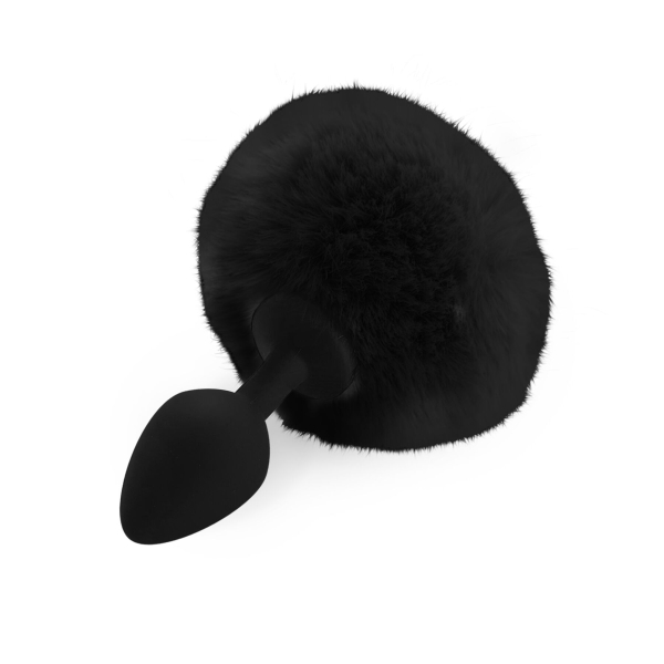 Силіконова анальна пробка М Art of Sex - Silicone Bunny Tails Butt plug Black, діаметр 3,5 см - фото