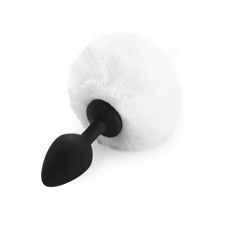 Силіконова анальна пробка М Art of Sex - Silicone Bunny Tails Butt plug White, діаметр 3,5 см - фото
