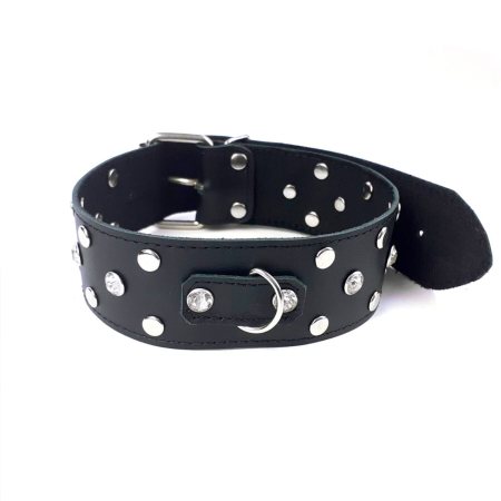 Нашийник з натуральної шкіри із заклепками та стразами Art of Sex - Jenna Collar, Чорний - фото №2