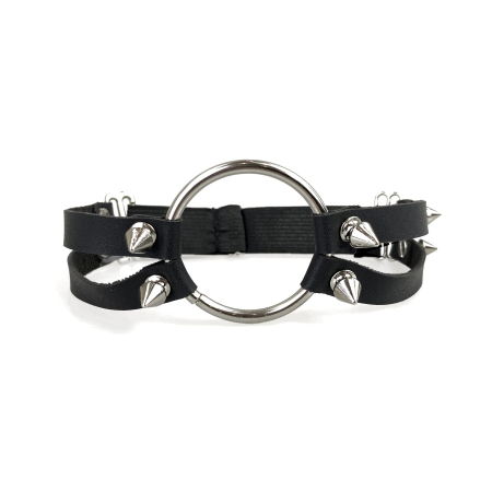 Чокер із металевим кільцем та шипами з натуральної шкіри Art of Sex - Ruby, колір Чорний - фото №2