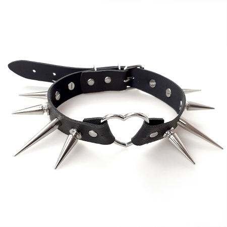 Чокер Серце з великими шипами, із натуральної шкіри Art of Sex - Crystal, колір Чорний - фото №3