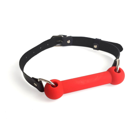 Кляп-палиця на ременях Art of Sex – Gag Stick Silicon, червоний, натуральна шкіра - фото №2