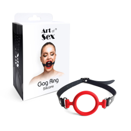 Кляп-розширювач силіконове кільце Art of Sex – Gag ring, червоний, натуральна шкіра - - фото №3
