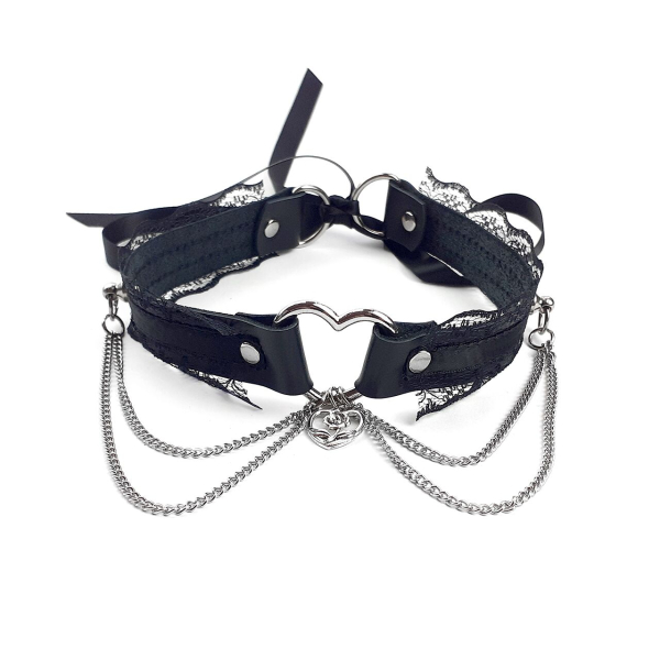 Сексуальний чокер Art of Sex - Karen з натуральної шкіри, чорний - фото