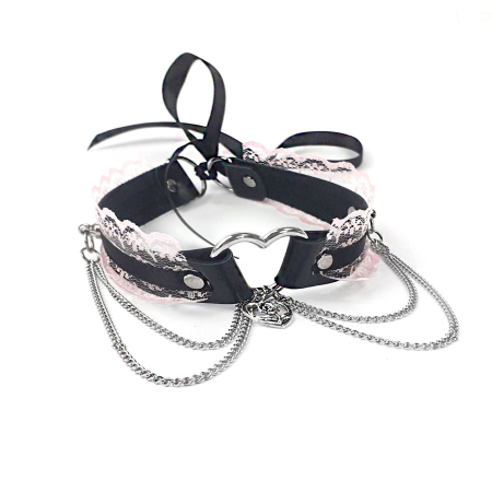 Сексуальний чокер Art of Sex - Karen з натуральної шкіри, Чорно-рожевий - фото №4