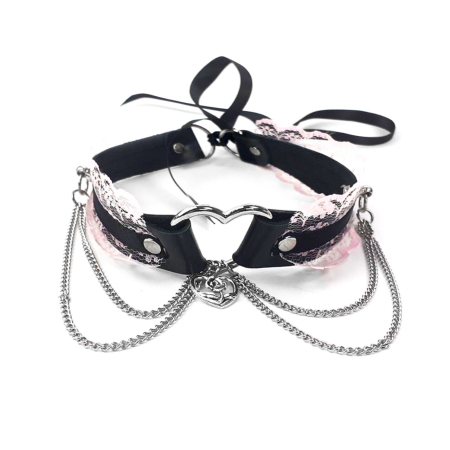 Сексуальний чокер Art of Sex - Karen з натуральної шкіри, Чорно-рожевий - фото №3