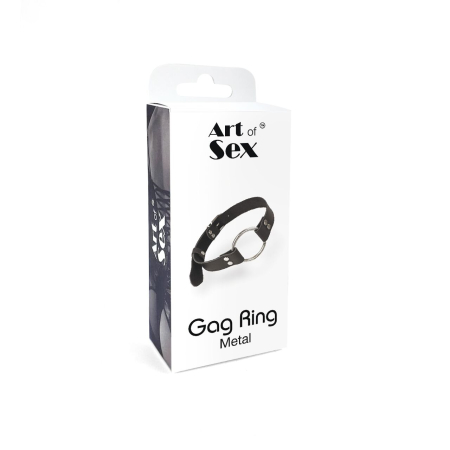 Кляп металеве кільце на ременях Art of Sex – Gag Ring Metal, чорний, натуральна шкіра - фото №4