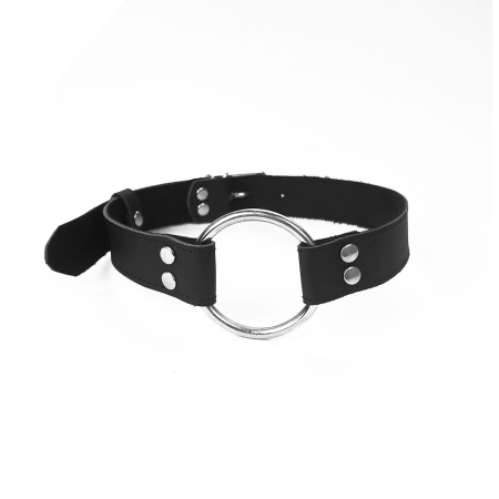 Кляп металеве кільце на ременях Art of Sex – Gag Ring Metal, чорний, натуральна шкіра - фото