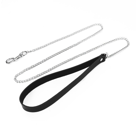 Повідець на ланцюжку із натуральної шкіри Art of Sex - Leash, колір Чорний - фото