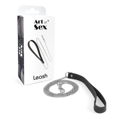 Повідець на ланцюжку із натуральної шкіри Art of Sex - Leash, колір Чорний - фото №4