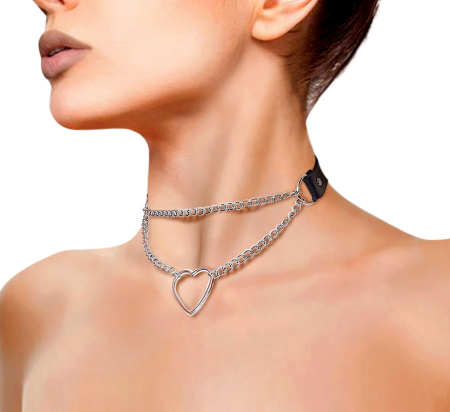 Чокер на шию Серце Art of Sex - Paris, з натуральної шкіри, колір Чорний - фото