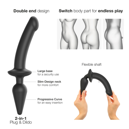 Анальна пробка з дилдо 2в1 Strap-On-Me SWITCH PLUG-IN DILDO Black S, діаметр 3,3/2,9 см - фото №2