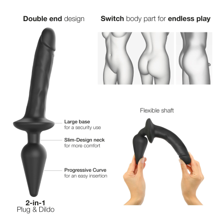 Анальна пробка з дилдо 2в1 Strap-On-Me SWITCH PLUG-IN REALISTIC DILDO Black XXL, діаметр 5,2/3,9 см - фото №2