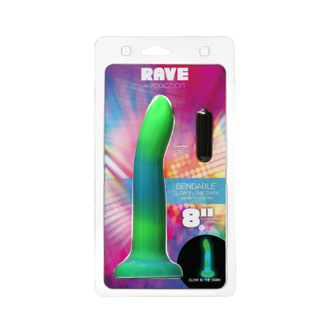 Фалоімітатор, що світиться в темряві, ADDICTION Rave 8?, Glow in the Dark Dildo Blue Green, 20,3 см - фото №8