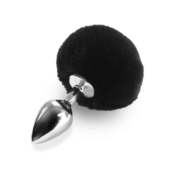 Металевий анальний затор М Art of Sex - Metal Butt plug Rabbit Tail, Чорний - фото