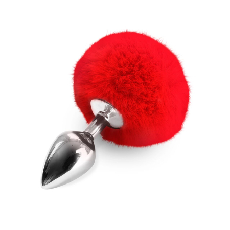 Металевий анальний затор М Art of Sex - Metal Butt plug Rabbit Tail, Червоний 
