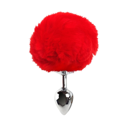 Металевий анальний затор М Art of Sex - Metal Butt plug Rabbit Tail, Червоний №2