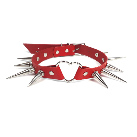 Чокер серце з великими шипами, із натуральної шкіри Art of Sex - Crystal, колір Червоний - фото №2
