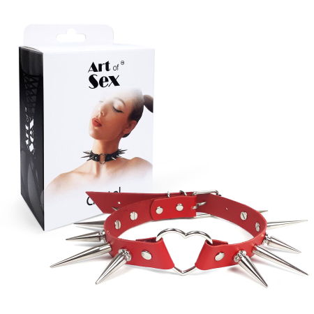 Чокер серце з великими шипами, із натуральної шкіри Art of Sex - Crystal, колір Червоний - фото №5