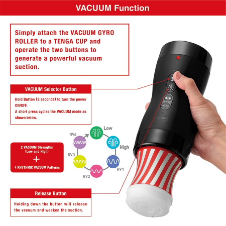 Автоматичний мастурбатор Tenga VACUUM GYRO ROLLER SET, ротація та вакуум, сумісний з Tenga Cup - фото №4
