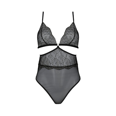 Боді Passion AMBERLY BODY 6XL/7XL black, асиметричний крій, мереживний ліф, золота нитка №3