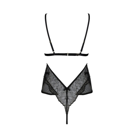 Боді Passion AMBERLY BODY 6XL/7XL black, асиметричний крій, мереживний ліф, золота нитка №4