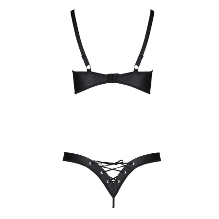 Комплект з екошкіри Passion CELINE BIKINI 4XL/5XL black, відкритий бра, стрінги зі шнурівкою №4
