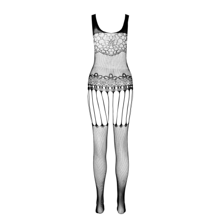 Бодістокінг Passion ECO BS001 One Size black, з доступом, імітація підв’язок, флористичний декор - фото №4