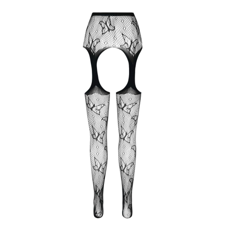 Еротичні колготки-бодістокінг Passion ECO S001 white, з доступом, декор метелики, підв’язки №6