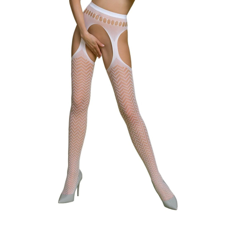 Еротичні колготки-бодістокінг Passion ECO S002 white, з доступом, геометричне плетіння - фото