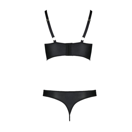 Комплект з екошкіри Passion MALWIA BIKINI 4XL/5XL black, з люверсами та ремінцями, бра, трусики - фото №4