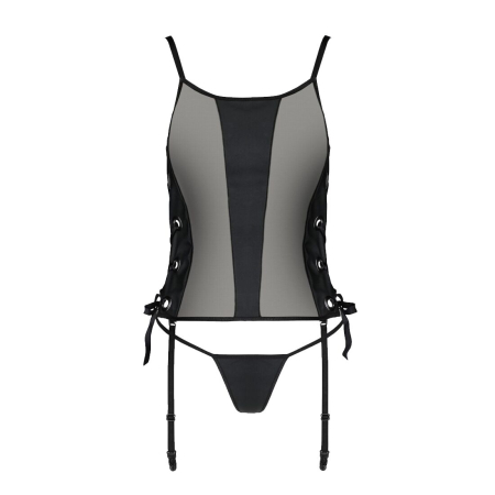 Сітчастий корсет з екошкіри Passion MALWIA CORSET 4XL/5XL black, з люверсами та знімними пажами - фото №3