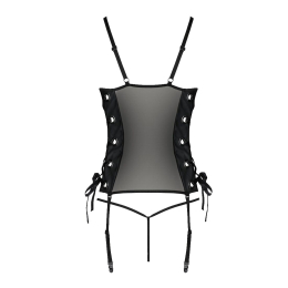 Сітчастий корсет з екошкіри Passion MALWIA CORSET 4XL/5XL black, з люверсами та знімними пажами - - фото №4