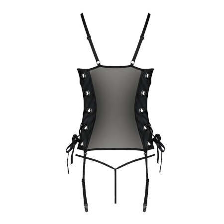 Сітчастий корсет з екошкіри Passion MALWIA CORSET 4XL/5XL black, з люверсами та знімними пажами - фото №4