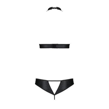 Комплект із екошкіри Passion MALWIA SET with Open Bra 4XL/5XL black, топ та трусики з люверсами - фото №4