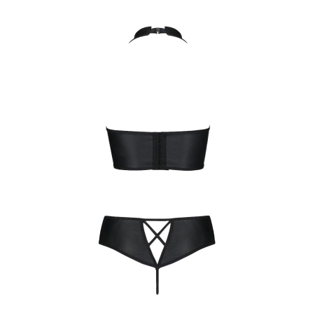 Комплект з екошкіри Passion NANACY BIKINI 4XL/5XL black, бра та трусики з імітацією шнурівки - фото №4