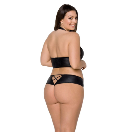 Комплект з екошкіри Passion NANACY BIKINI 6XL/7XL black, бра та трусики з імітацією шнурівки - фото №2