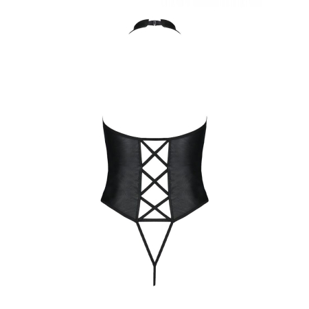 Боді з екошкіри Passion NANCY BODY 4XL/5XL black, з імітацією шнурівки та відкритим доступом №4