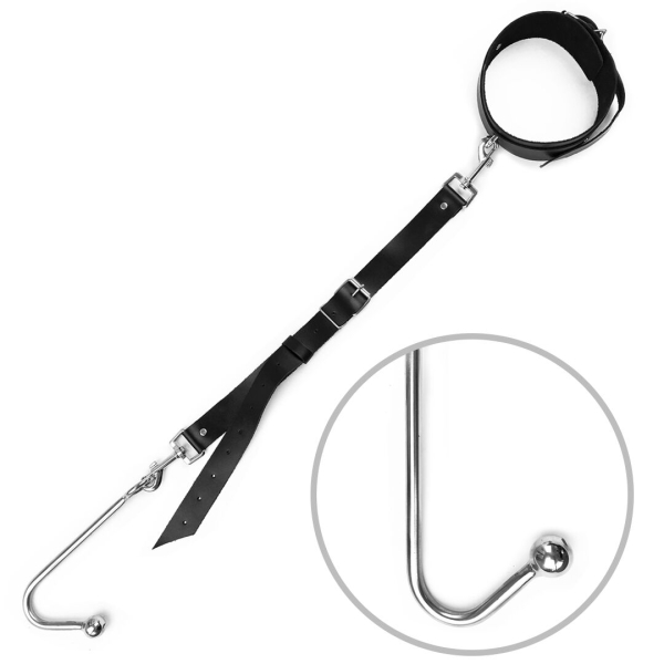 Анальний гак 1 із нашийником з натуральної шкіри Art of Sex - Anal hook, Чорний - фото