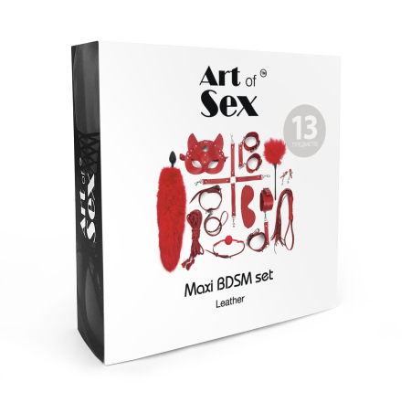 Набір BDSM Art Of Sex – Maxi BDSM Set Leather, 13 предметів, чорний, натуральна шкіра - фото №4