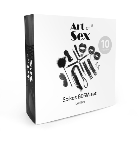 BDSM-набір Art of Sex – Spikes BDSM Set Leather, 10 предметів, чорний, натуральна шкіра - фото №5