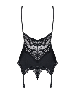 Сатиновий мереживний корсет Obsessive 810-COR-1 babydoll & thong S/M, чорний, корсет, танга - - фото №6