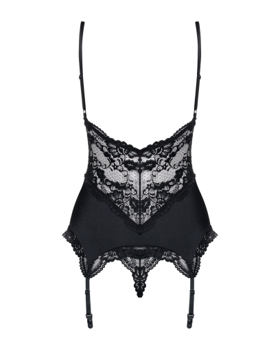 Сатиновий мереживний корсет Obsessive 810-COR-1 babydoll & thong S/M, чорний, корсет, танга - фото №6