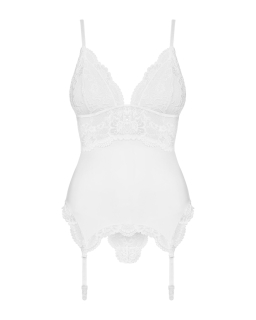 Сатиновий мереживний корсет Obsessive 810-COR-2 babydoll & thong S/M, білий, корсет, танга - - фото №5