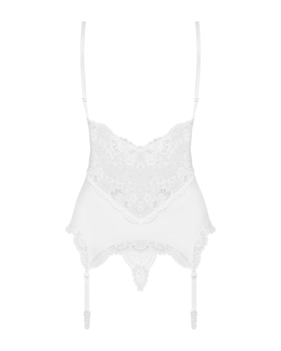 Сатиновий мереживний корсет Obsessive 810-COR-2 babydoll & thong S/M, білий, корсет, танга - фото №6