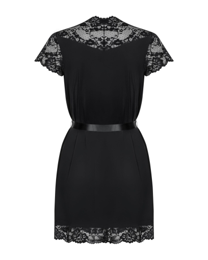 Сатиновий відкритий пеньюар на поясі Obsessive 810-PEI–1 peignoir black L/XL, чорний - фото №6