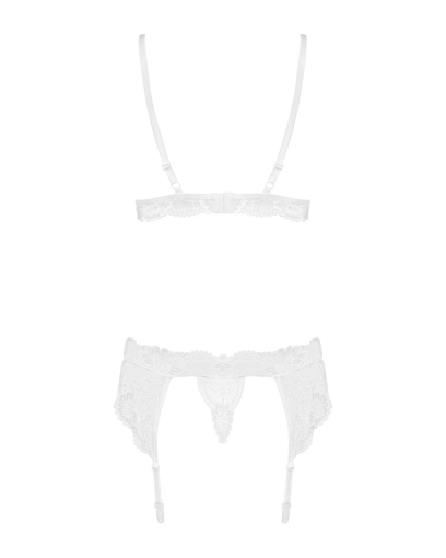 Мереживний комплект білизни Obsessive 810-SEG-2 S/M White, бюстгальтер, стрінги, пояс для панчіх - фото №6