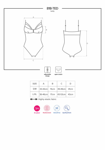 Мереживне боді з доступом 818-TED-1 teddy L/XL, чорне - фото №7