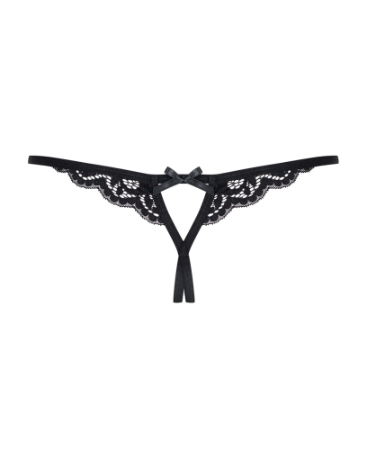 Мереживні танги з двома отворами Obsessive 831-THC-1 crotchless thong S/M, чорні, бантики - фото №6