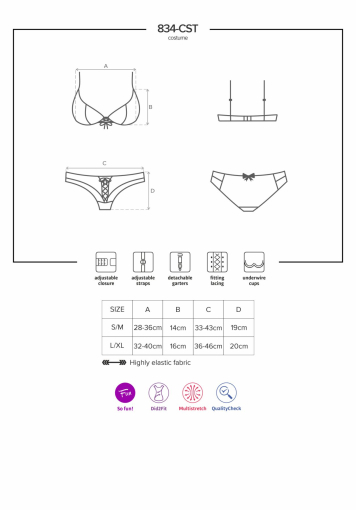 Еротичний костюм медсестри Obsessive 834-CST-6 L/XL, біло-блакитний - фото №7